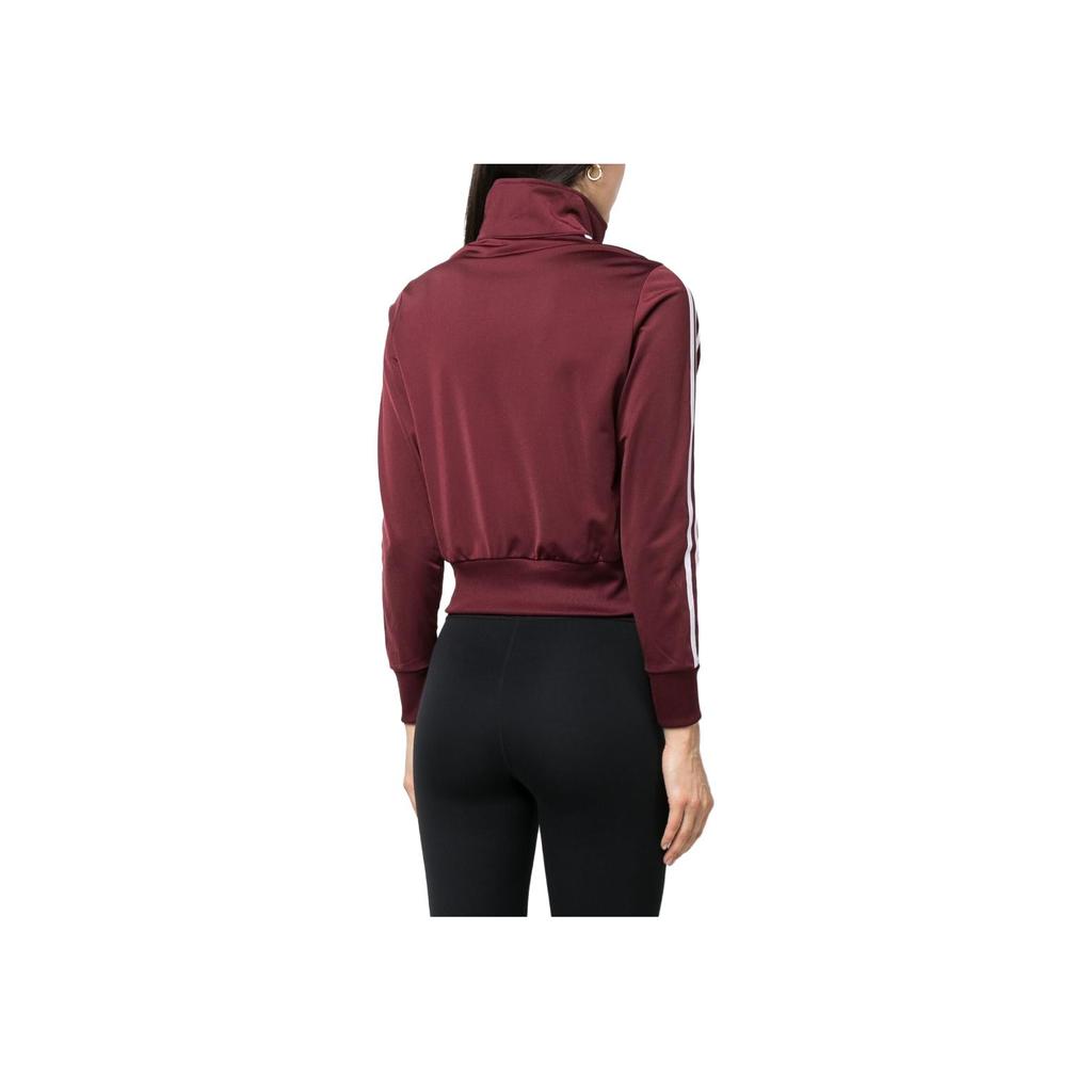 Adidas Logo Stripe High Collar Zip Jacket Women Outerwear Burgundy IB7406