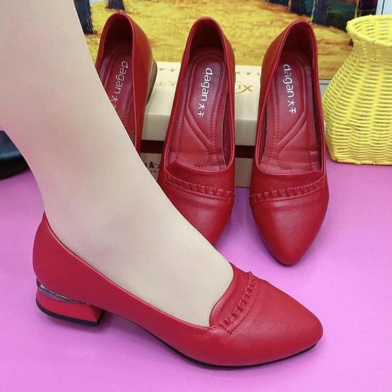 Leather Low-heeled Single Shoes Women's 2025 New Versatile Comfortable Shallow Pointed Small Leather Shoes Fashion Trend Middle-aged Heels
