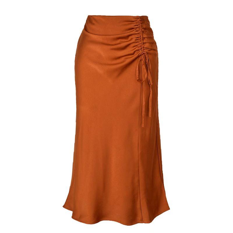 

Fashion New Arrival Pleating Skirt High Waist Slimming Midi Dress Sexy Pure Color Bodycon Dress Pleated Skirt Orange S