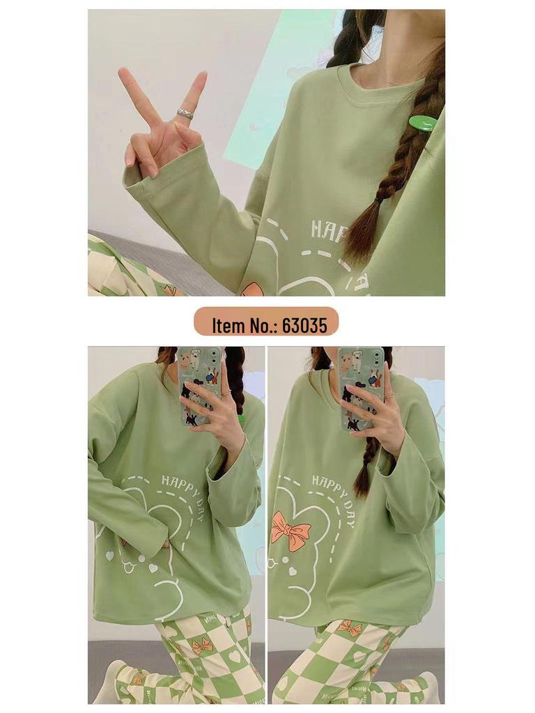 Women's Plus Size Cartoon Pajama Set: Long-Sleeve Spring/Fall Home Wear, Loose Fit, Suitable for Outdoors