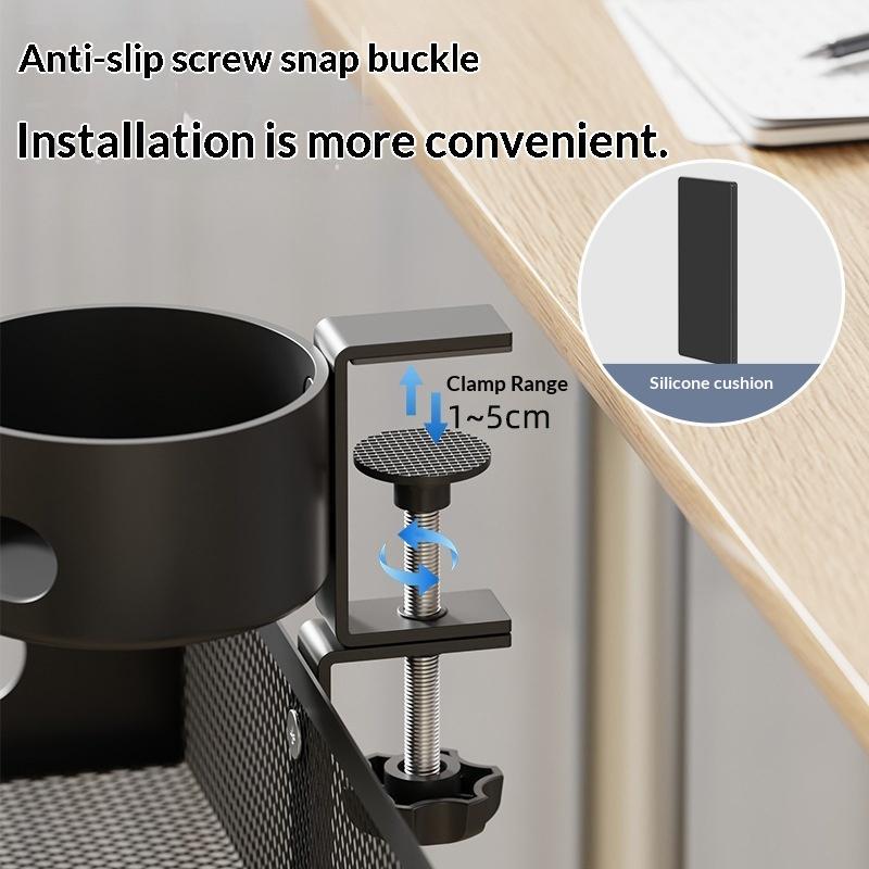 Metal Desk Clamp Organizer with Cup Holder Mesh Drawer Heavy Duty Desktop Storage Rack for Home Office Work Space