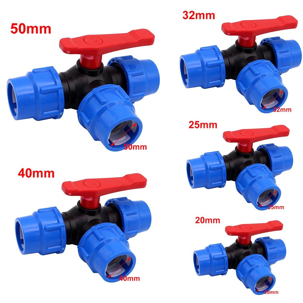 1Pcs Ball Valve 20/25/32/40/50mm 3-Way Ball Valve Black+Blue