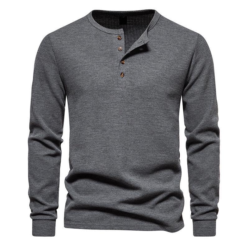 Men's Four-Button Waffle Knit Henley Long Sleeve T-Shirt