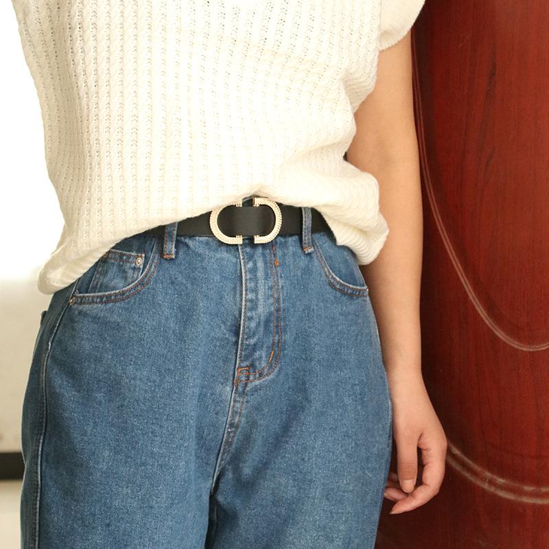 Ladies Double D Alloy Japanese Buckle Simple Decoration, Jeans Retro Atmosphere Elegant Non-Porous Belt