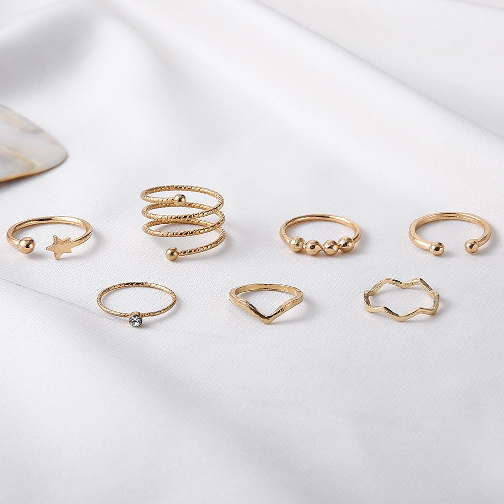 Ring, Wind Joint Ring Combination 7-Piece Set Pentagram Open Spring Ring Female