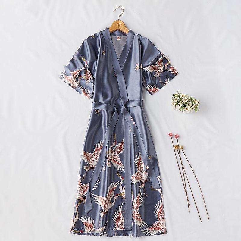 

Женский длинный халат в стиле шелка с принтом журавлей для невесты и подружки невесты - Дышащая и удобная пижама. XXL