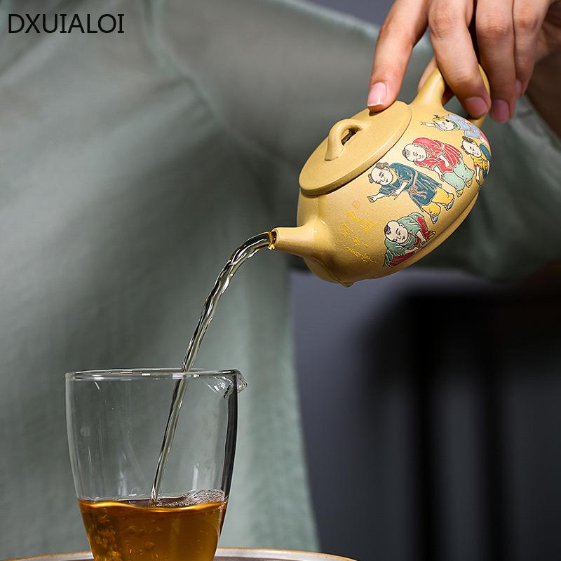 Painted Purple Clay Pot 200ml Teapot Handmade Kung Fu Tea Set Teapots Chinese Ceramic Kettle Gift High Quality Clay Pot