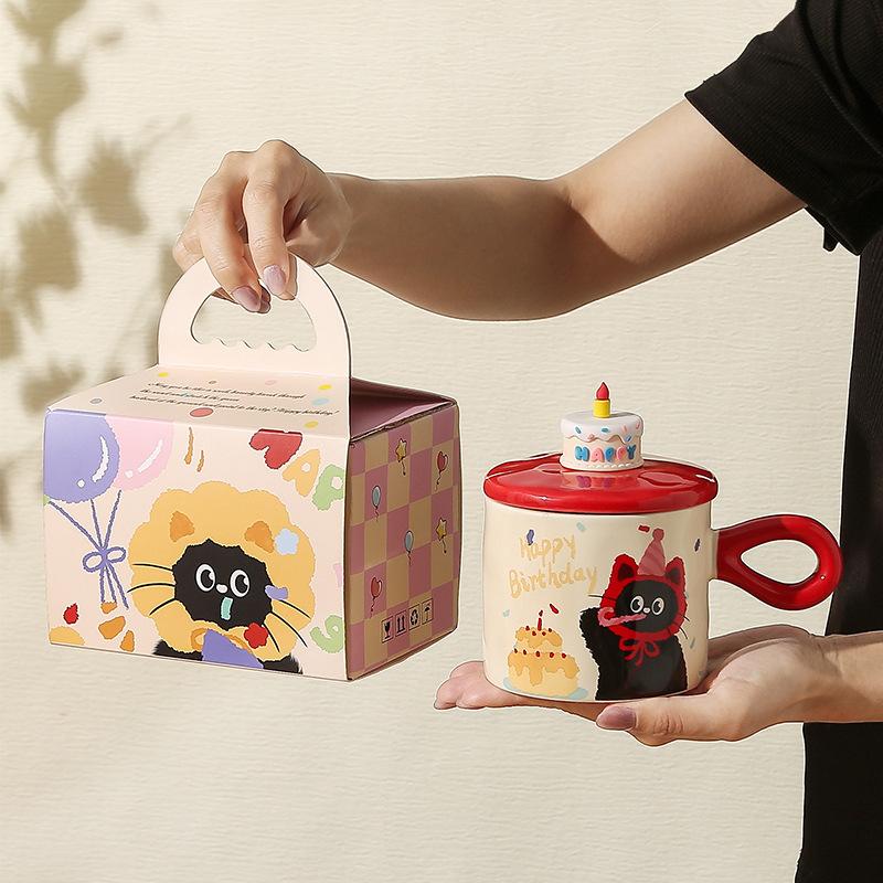 Cute Cat With Lid Couple Ceramic Water Cup Household Girl High Value Gift Box Cup Office Coffee Cup
