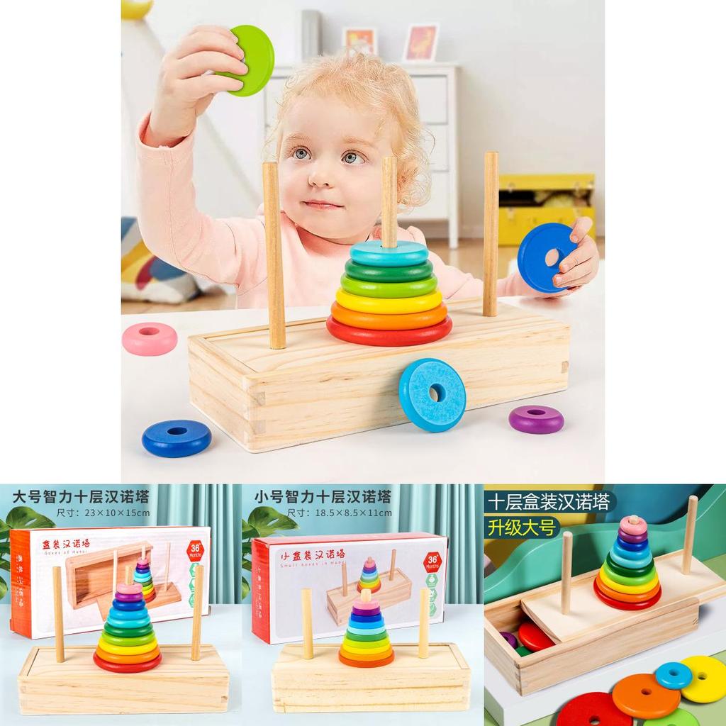Wooden Stacking Toy Rainbow 10 Layer Tower For Early Education And Brain Development