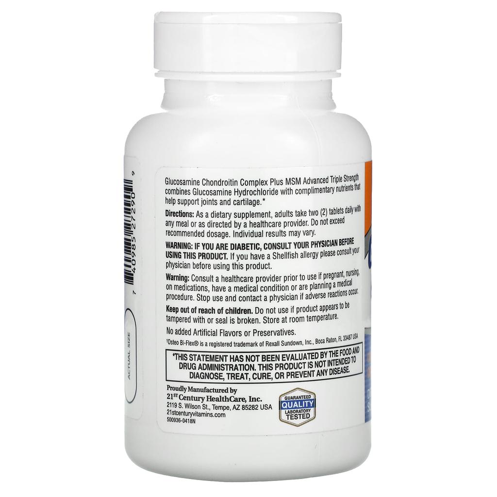 21st Century, Glucozamină Condroitin Complex Plus MSM, Advanced Triple Strength, 80 tablete