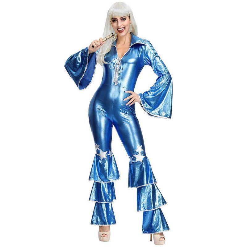 Halloween Costume Blue One-Piece Retro 70S Disco Performance Nightclub Bar Female Singer Performance Outfit Clothing M