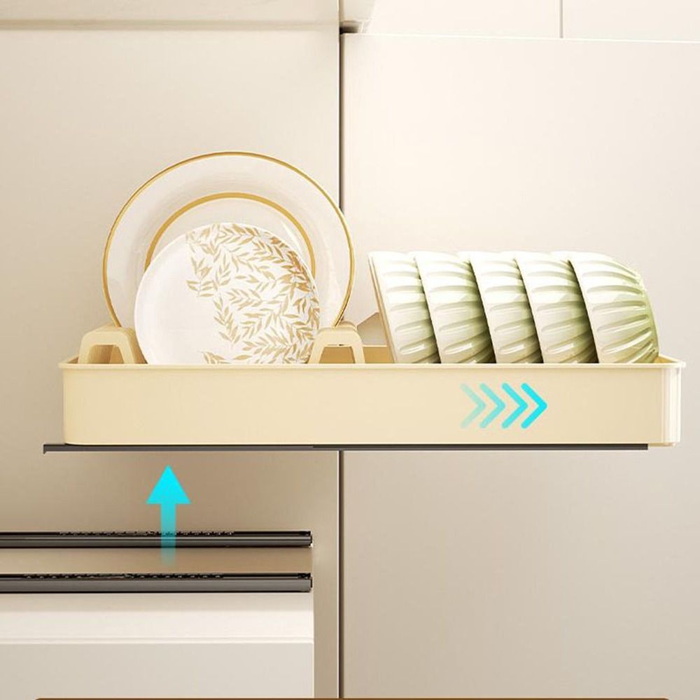 Punch-free Pull Out Dish Rack Built-In Drawer-type Plate Drain Rack Durable Dish Holder Pantry