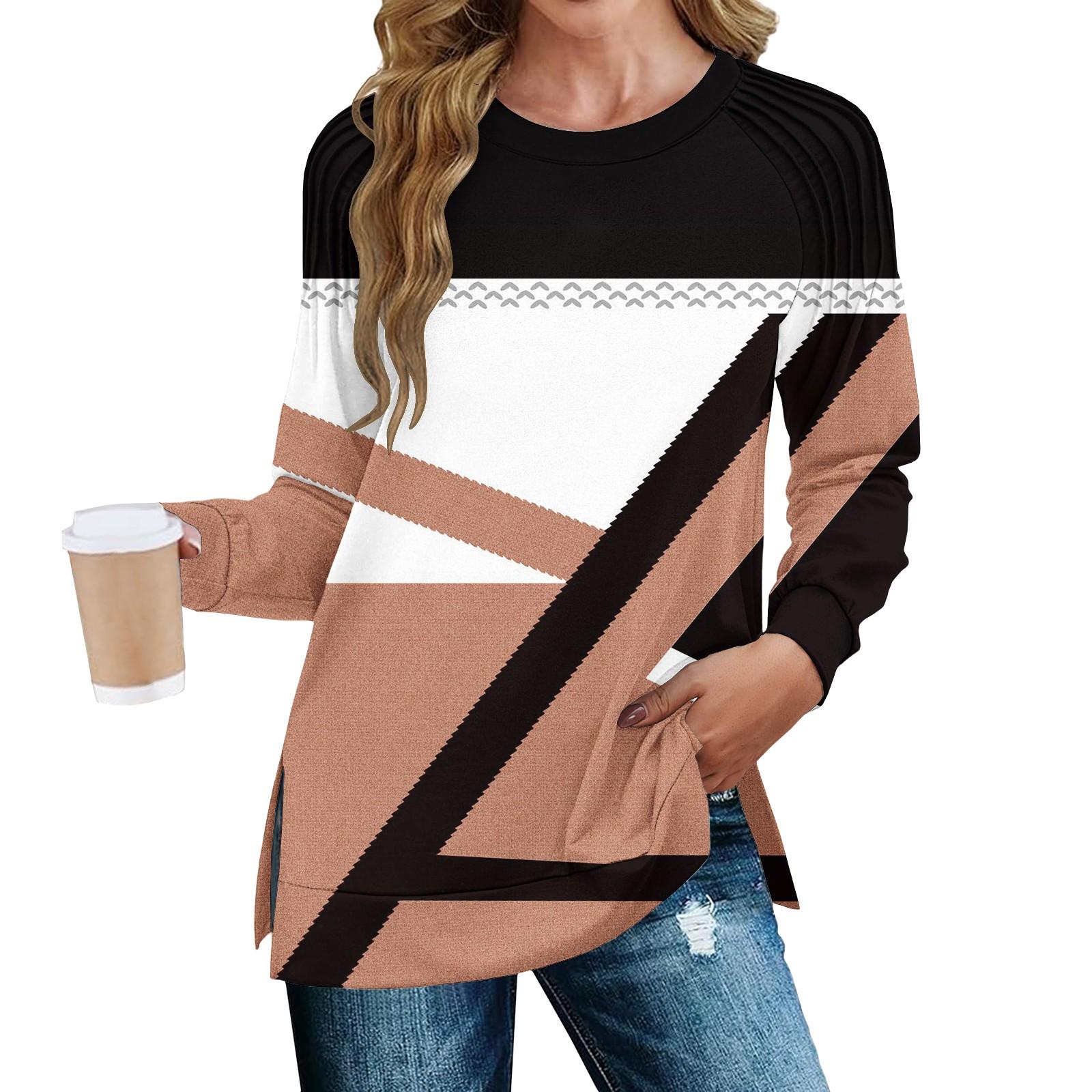 

Женская мода повседневная с разрезом и принтом, плиссированный низ, разрез, свободный крой, осенняя толстовка с длинным рукавом XL