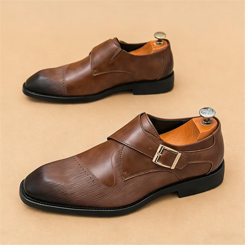 Britain Gentleman Pointed Business Leather Shoes For Men Monk Strap Loafers Designer Formal Wedding Dress Homecoming Footwear