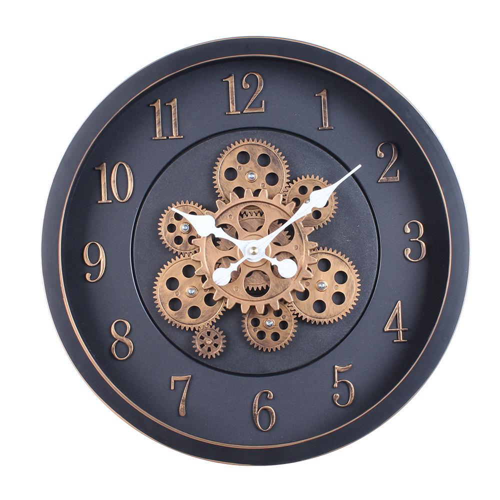 40CM Creative Dynamic Gear Clock Living Room Retro Wall Clock Decoration Modern Wood Grain Clock Wall Clock