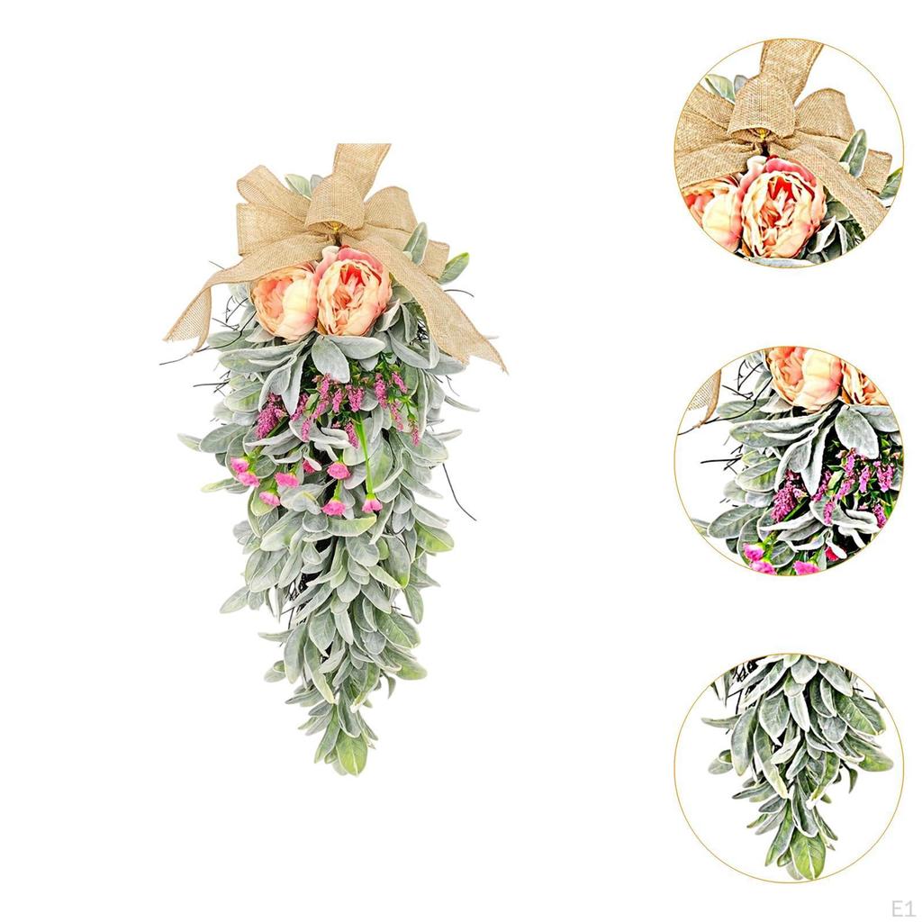 Teardrop Swag Artificial Flowers Floral Arrangement Hanging Decor Wreath for Front Door Holiday