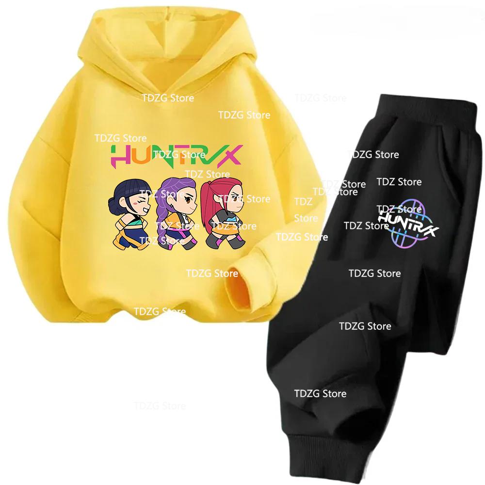 Autumn Hot Movie KPop Demon Hunters Hooded Children's Hoodies Set Pants Suit 2pcs Set Casual Fashion Boy Girl Sportwear Clothing