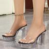10.5cm Peep Toe Slippers Thin Heel Platform Slip On Casual Outdoor Women Shoes LFD-19866-F7
