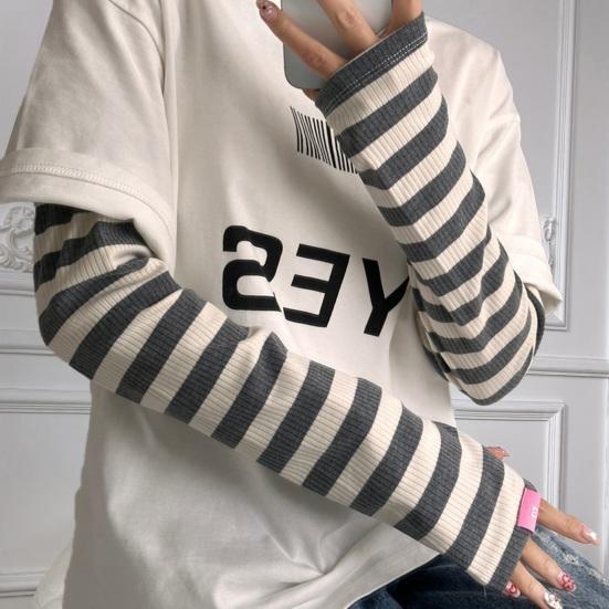 UV-Sonnenschutz-Armstulpen für Damen, gestreifte Workout-Sonnenschutz-Ärmel mit Daumenloch, kühlende Armabdeckung für Outdoor-Radfahren, Autofahren, Wandern, Angeln