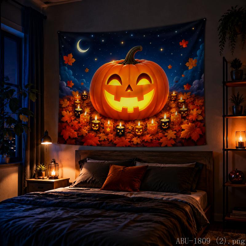 Halloween Jack-o-lantern Tapestry Lightning Storm Evil Pumpkin Wall Hanging for Bedroom Living Room Decor