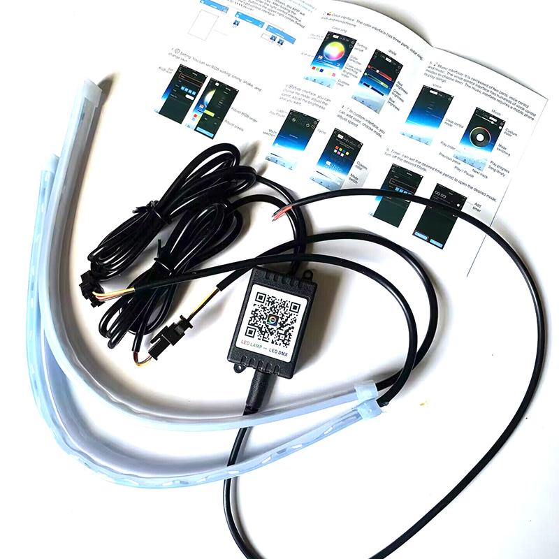 2pcs LED Car RGB Daytime Running Lights APP/Remote Control DRL Symphony Flowing Turn Signal Strip Headlight Waterproof 12V