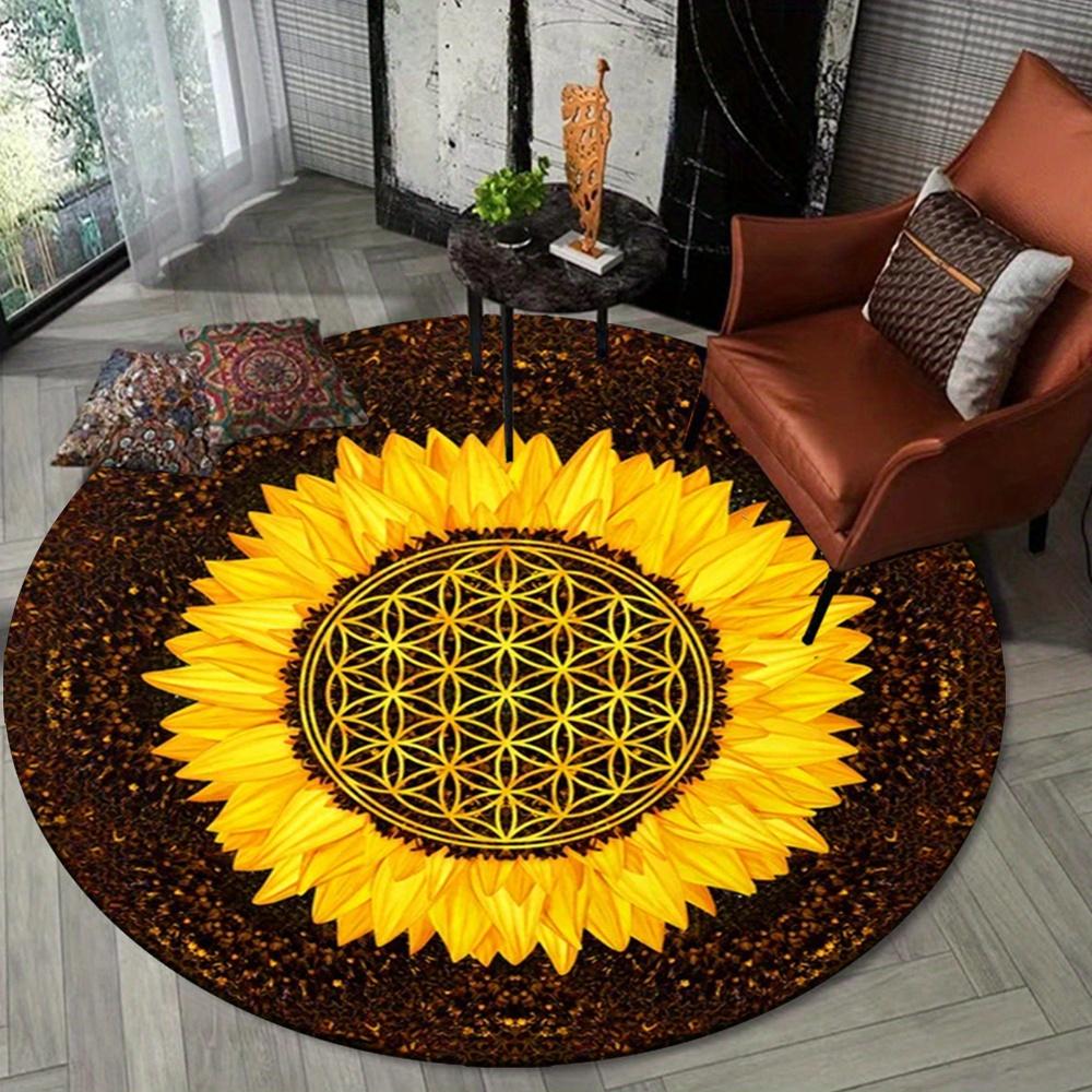 

1pc Beautiful Sunflower of Life Pattern Round Floor Mat, Non-slip for Living Room Bedroom Chair Carpets Home Decor Gifts, Home Decor Room De 80cm by 80cm