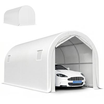 Outdoor Car Garage 3x6 M Waterproof with Sturdy PE Fabric Galvanized Metal Frame UPF 30+ White