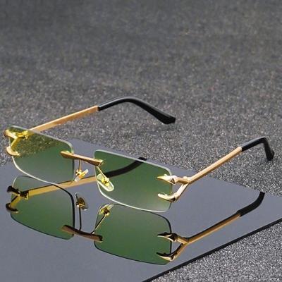 Trendy Square Frameless Metal Glasses for Men Women Lightweight Fashion Eyewear Casual Wear Decorative Accessories