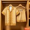 Men's Summer Set Fashion 3D Striped Print Short-Sleeve Shirt and Shorts