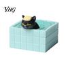 Decorative Cat in Bathtub Cute Bathing Figurine, Mini Kitten Blue Statue, Micro Landscape Charming Office Desk Decor Fairy Garden Ornament,