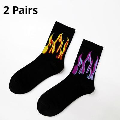 2 Paar Europäische Und Lila Flammenrohr Baumwollsocken Herren Japanische Paare Skateboard Socken Street
