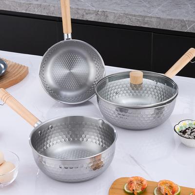 430 Paslanmaz Çelik Çorba Tenceresi Japon Tarzı Kar Tenceresi Ahşap Saplı Güveç Tenceresi Süt Tenceresi Mutfak Gereçleri Düz Taban Yapışmaz Wok