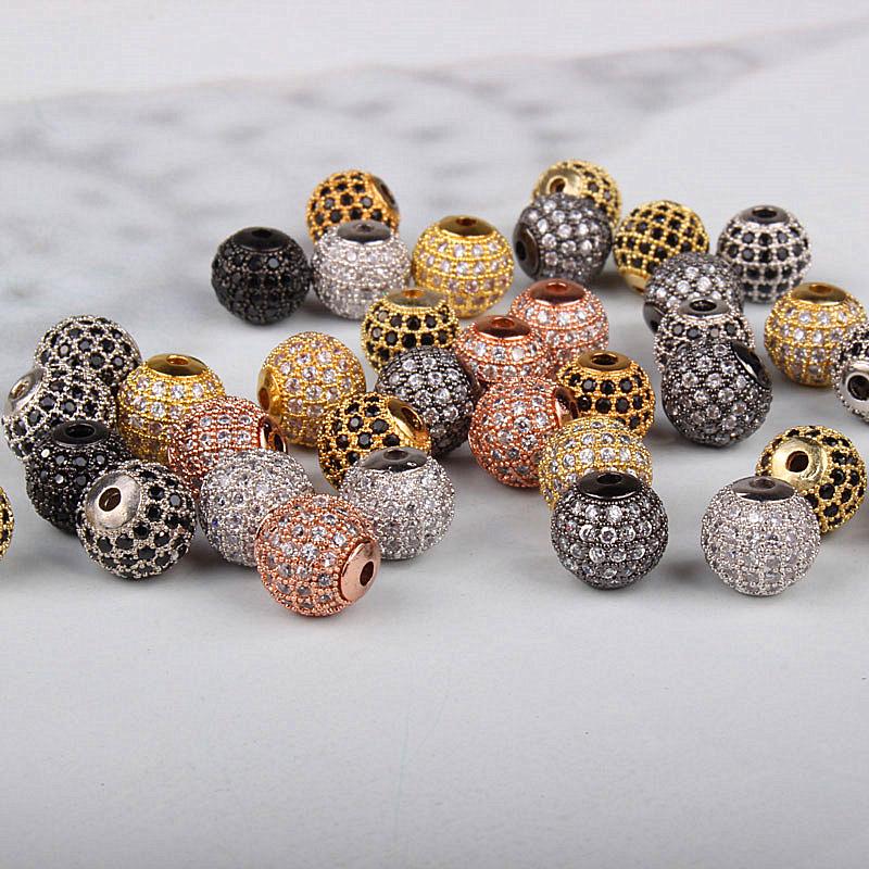Micro Paved Zircon Round Beads 8mm-10mm, DIY Jewelry Accessories, Copper Beads