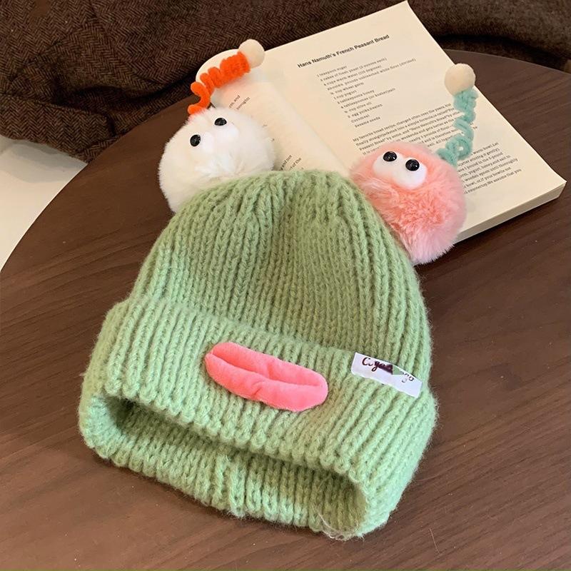 Hässliche Fischmütze Damen Herbst- und Winter-Wollmütze lässt ein kleines Gesicht sehen und hält warm Strickmütze süß hässlich süß lustig Ohrenmütze