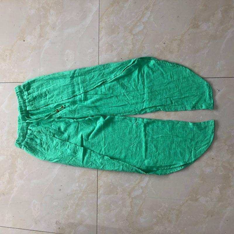 

Double-layer Cotton Yarn Irregular Trousers Summer and Autumn New Foreign Trade Women clothes Fashion Elastic Waist High Slit Wide Leg Pants 32108 Green B- 5-28-3 L