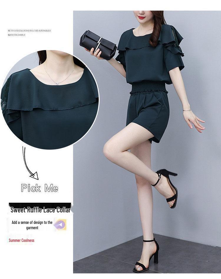 Plus-Size Lace Short-Sleeve Two-Piece Set: Flattering and Chic Summer Fashion for Women