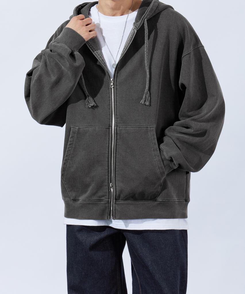 Topboy Heavy Duty Pigment Oversized Two-Way Zip-Up Hoodie Charcoal