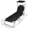 VidaXL Folding Chaise Longue with Canopy Steel and Fabric Sunbed Garden Furniture 41197