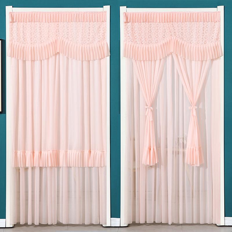 Lace Door Partition Curtain for Home – No-Drill, Double Layer, Transparent Gauze, Polyester, Anti-Mosquito.