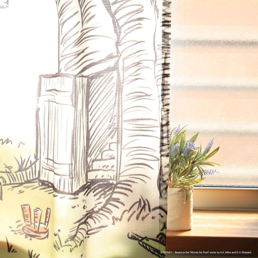 MORIPiLO Disney Lace Curtains Winnie the Pooh Connectable Art 100cm x 133cm Washable Cute Disney Character Goods Yellow Makura no Morishita - (Picture