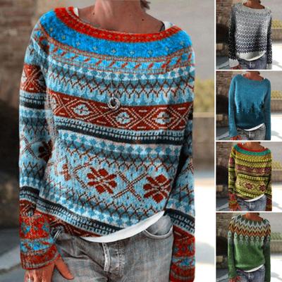 Γυναικείο Πλεκτό Πουλόβερ Χειμώνα με Στρογγυλή Λαιμόκοψη Μακρυμάνικο Color Block Χαλαρή Εφαρμογή Πουλόβερ Αναπνέον Ζεστό Πουλόβερ