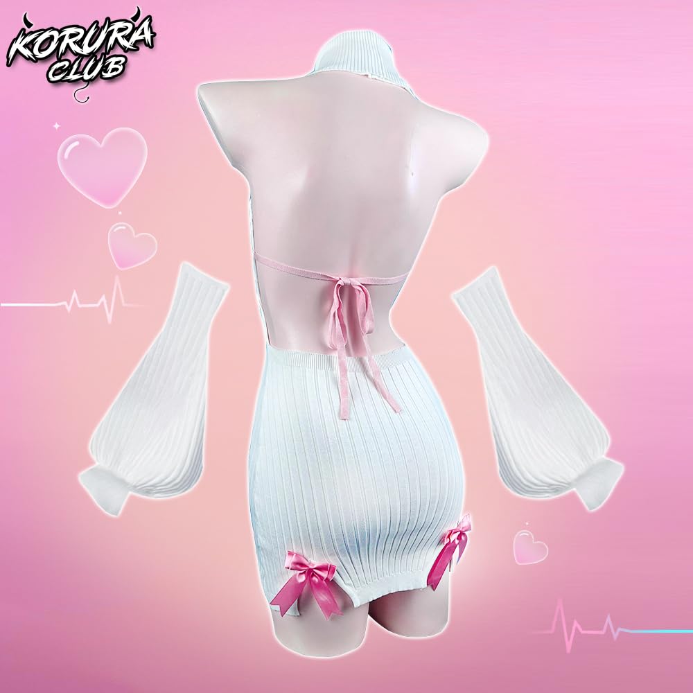 Ribbon Sweater Cosplay Covers Socks Cosplay Gift [KORURACLUB] (Arm + Knee-High Set) Virgin-Killing Sweater, Cute, Fluffy, Sexy, Alluring, Extreme,
