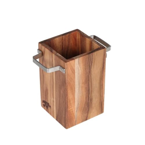 Dulton Acacia Cutlery Stand, Acacia Wood Cutlery Stand with Handle, Height 130mm, Width 120mm, Depth 80mm, K19-0108