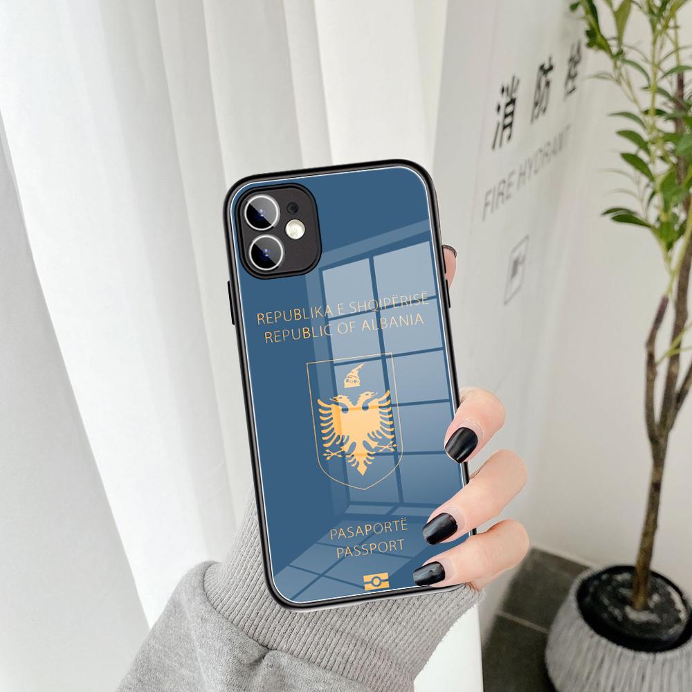 Per IPhone Albania Cassa Del Telefono Del Passaporto di Vetro Temperato 15 14 13 11 12 14 Pro XR XS MAX 8X7 Plus SE 13 14 Pro Mini Coperture