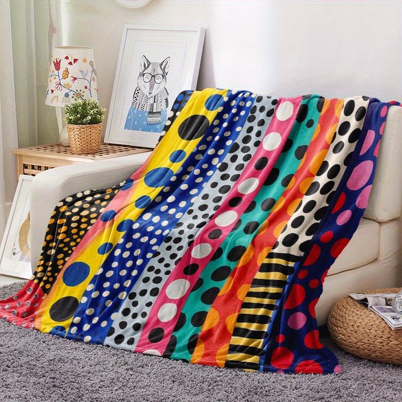 [Creative Flannel Blanket] 1pc Creative Striped Graphic Print Flannel Blanket | Aesthetic Comfort Warm Nap Blanket