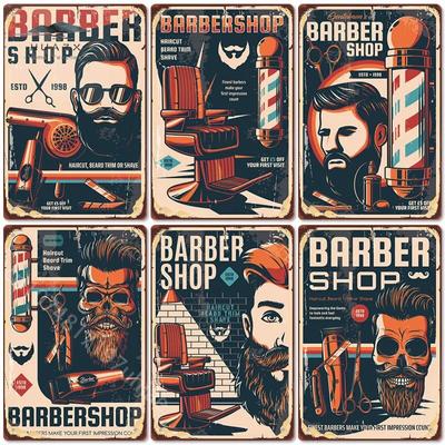 Barber Shop Poster 2023 New Barbershop Vintage Iron Sheet Painting Bar Club Aesthetic Wall Frameless Decoration Hanging Picture