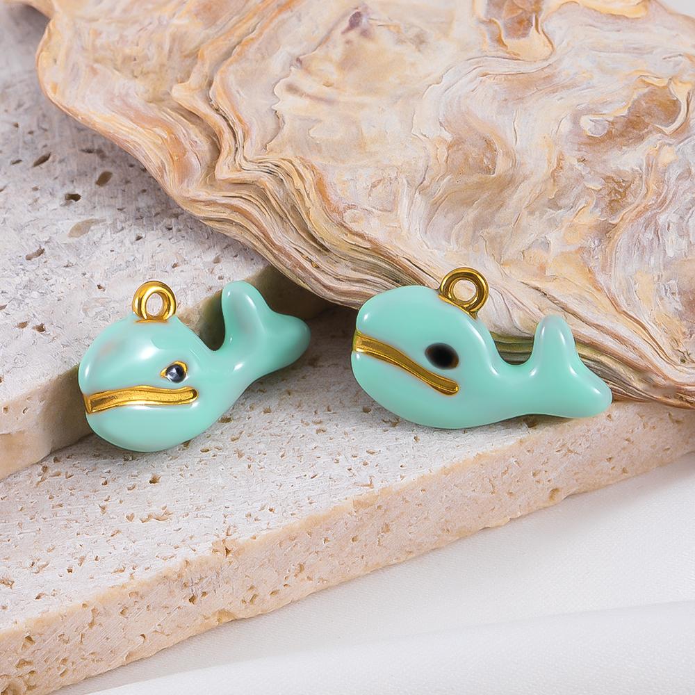 2pcs Stainless Steel Ocean Animals Pendant Whales Seahorses Conch Shells Marine Bracelets Earrings Charm for Jewelry Making Gift