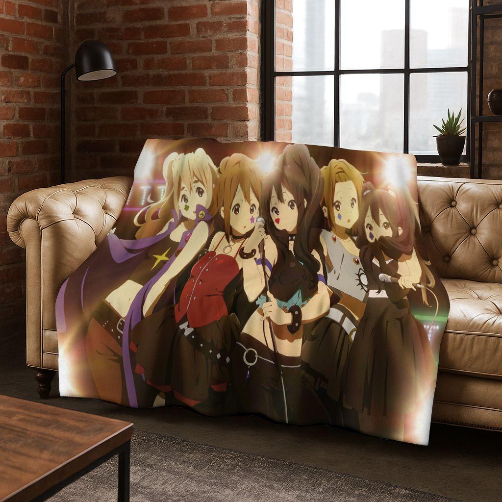 Anime K-ON Kawaii Girl Hirasawa Yui Music Cartoon Flannel Blanket,Cozy Soft Throw Blanket for Home Bedroom Bed Sofa Cover Kid