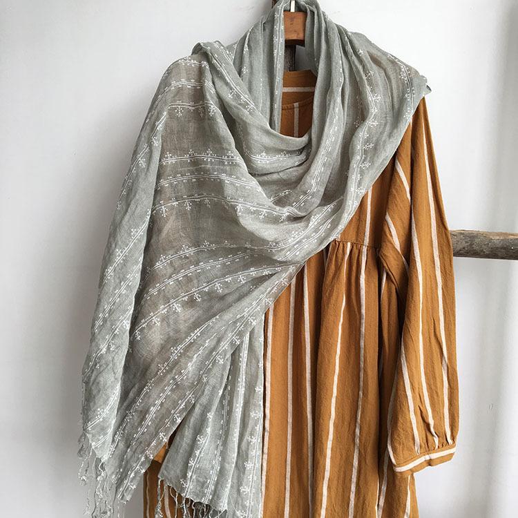 Japan And Korea Pure Linen Printed Scarf, Thin Linen Cotton Silk Scarf