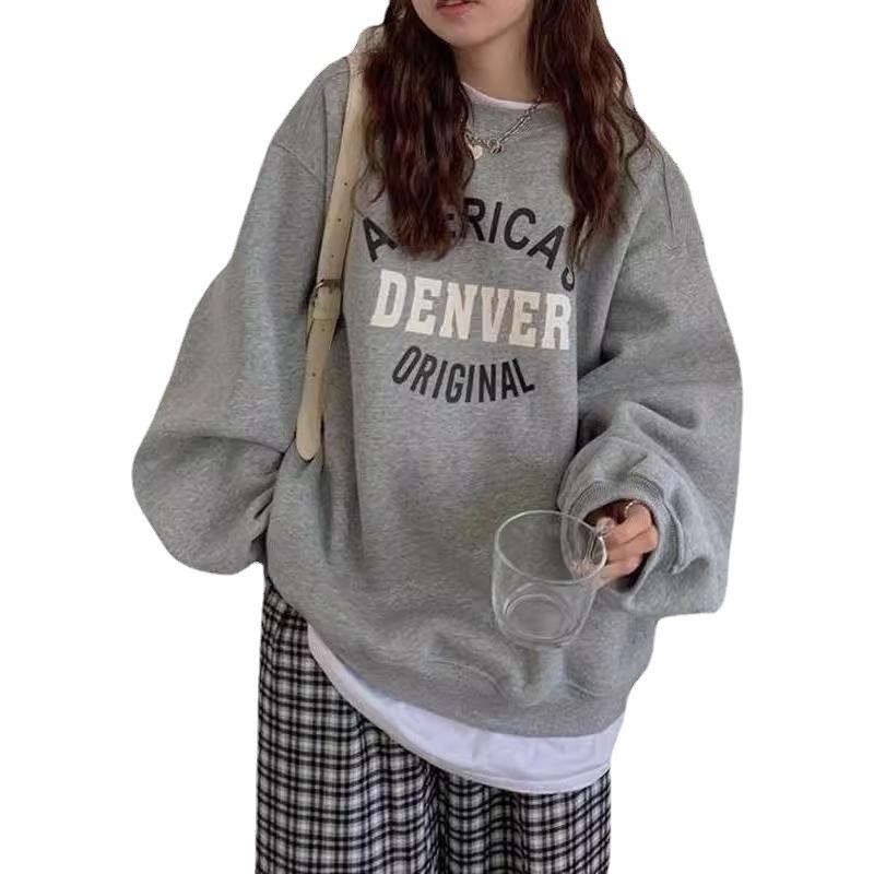 Women's  Autumn Winter O-neck Pullover Hoodie Letter Printed Long Sleeved Casual Sweatshirt Top for Women